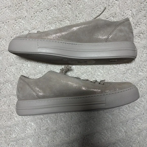 Paul Green $498 Genuine‎ Leather Taupe Shimmer Platform Lace Up Sneakers US 8.5 - Picture 6 of 16